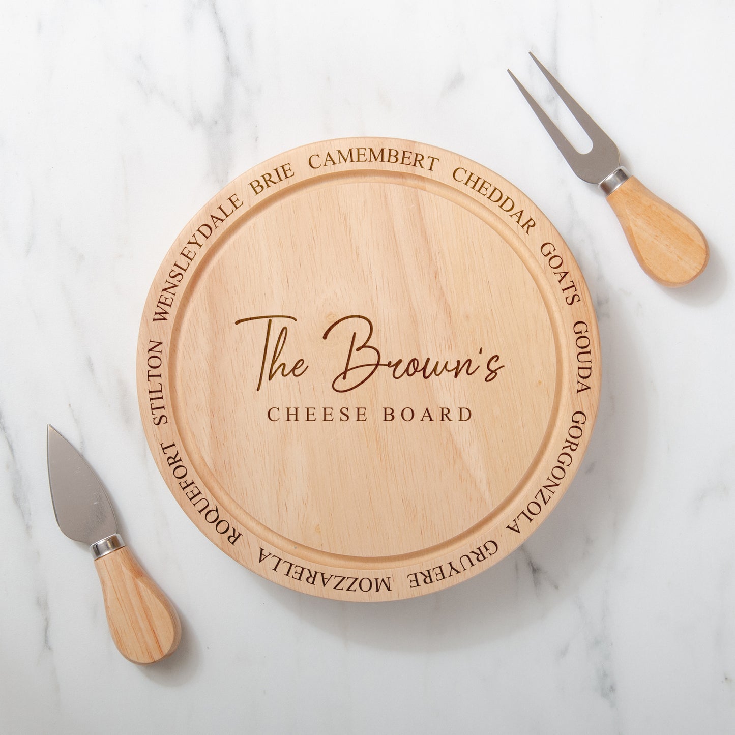 Personalised family cheese board and tools