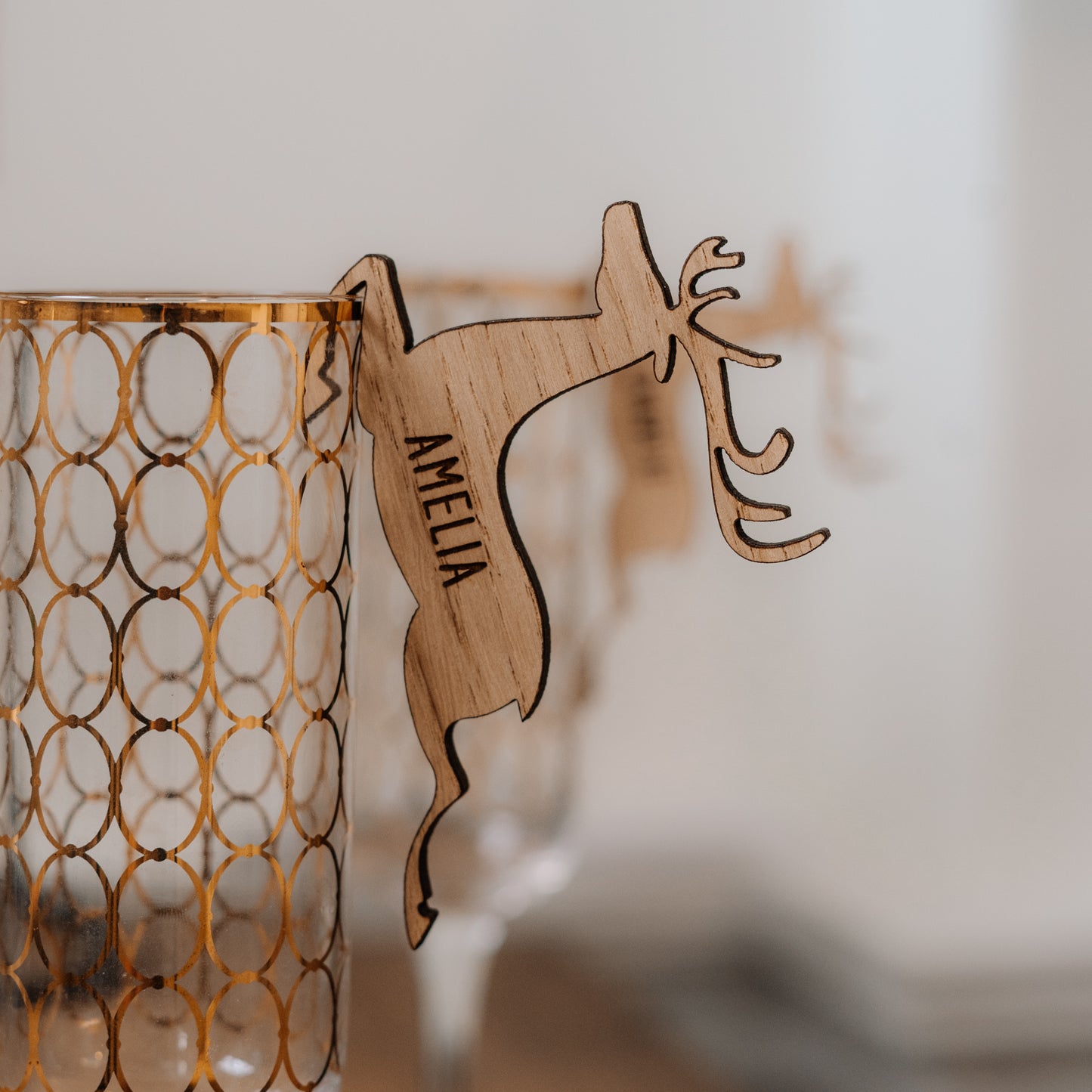 Christmas reindeer glass place names