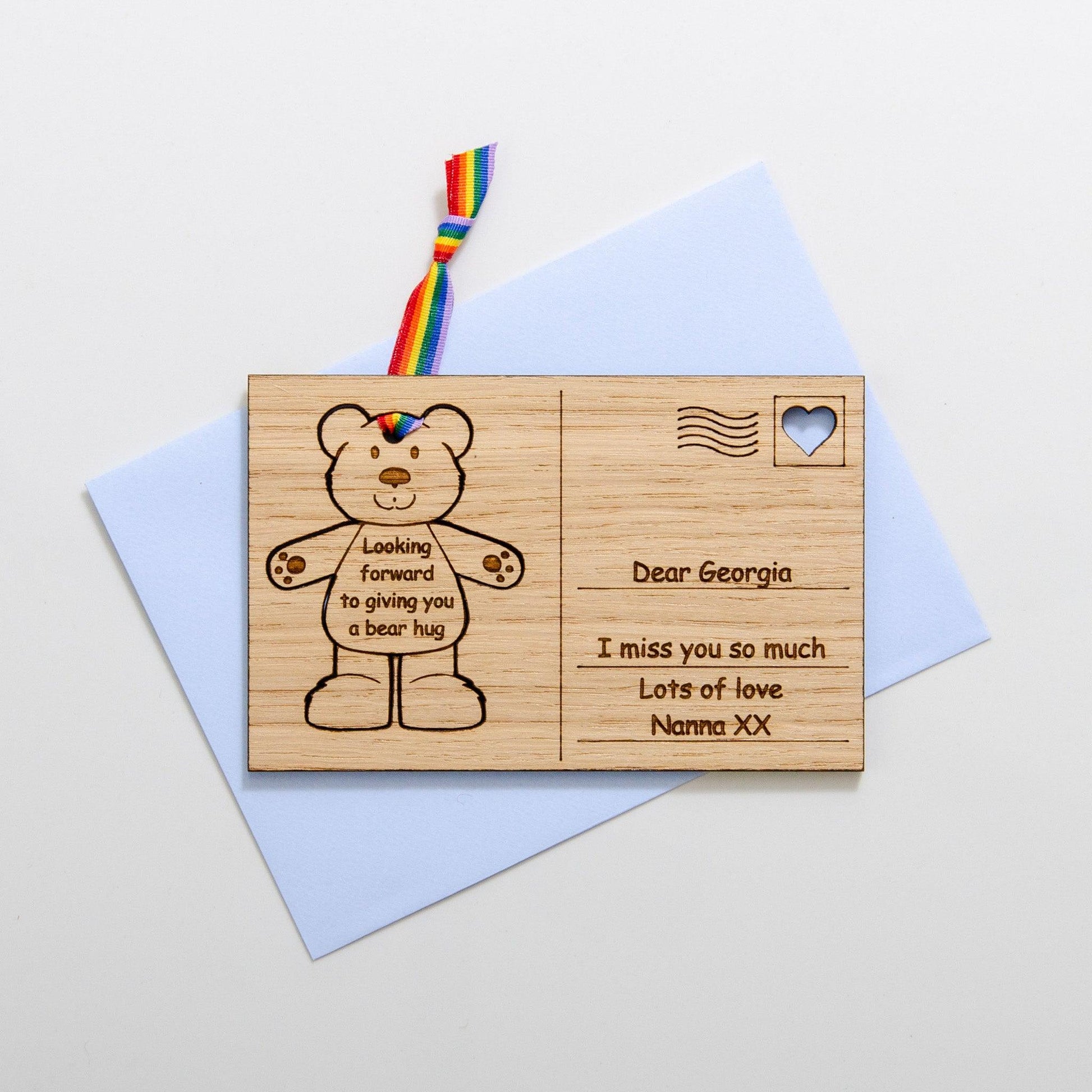 Teddy bear wooden postcard - Stag Design