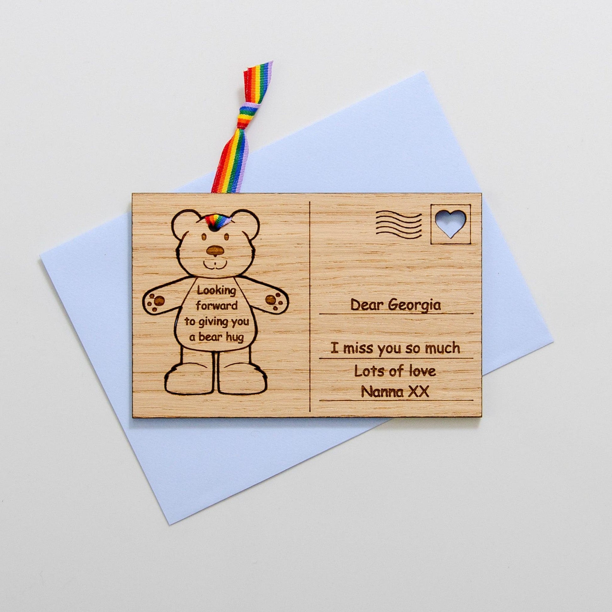 Teddy bear wooden postcard - Stag Design