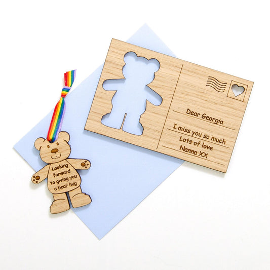 Teddy bear wooden postcard - Stag Design