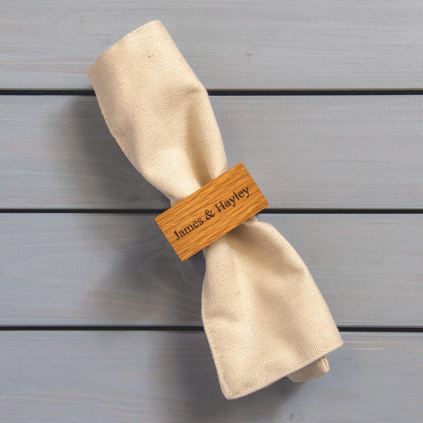 Premium solid oak personalised napkin rings - Stag Design