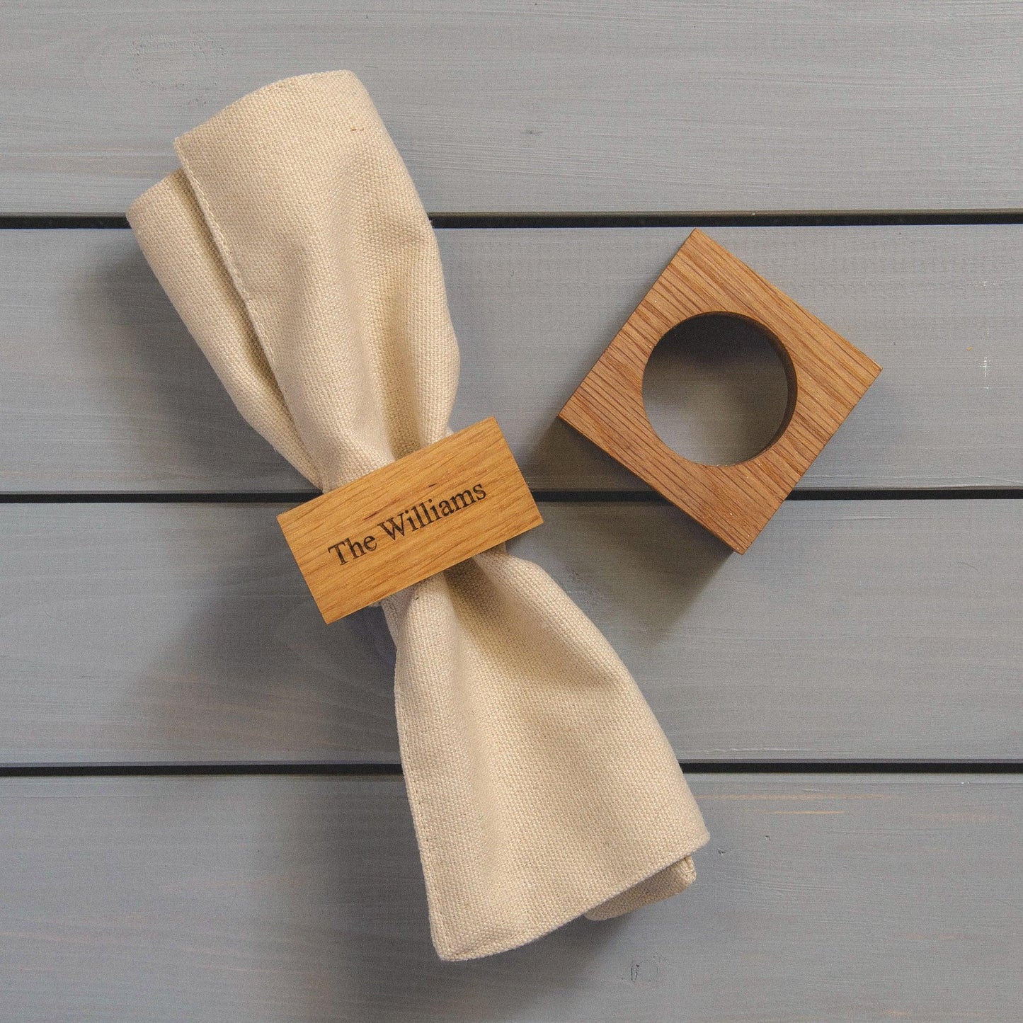 Premium solid oak personalised napkin rings - Stag Design