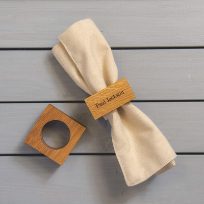 Premium solid oak personalised napkin rings - Stag Design