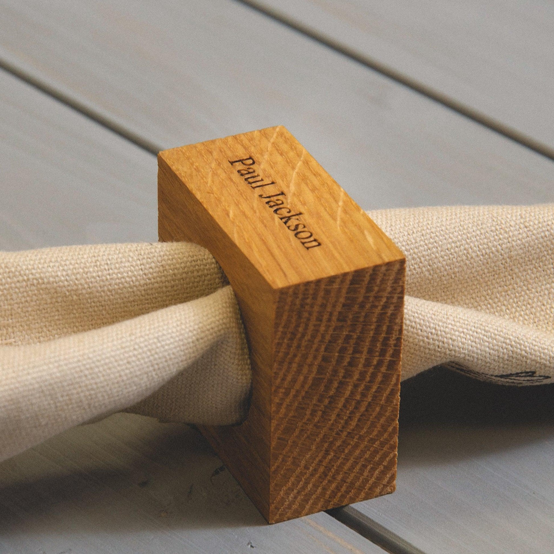 Premium solid oak personalised napkin rings - Stag Design