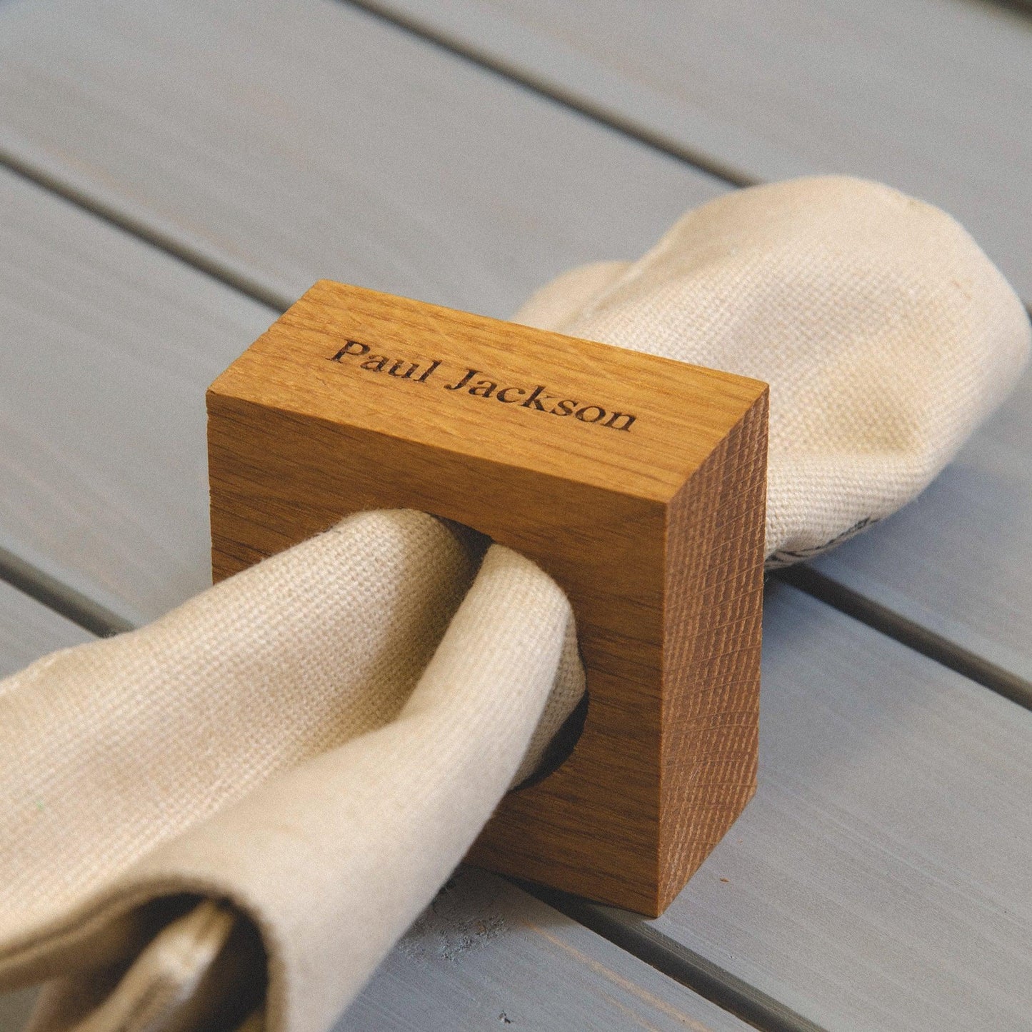 Premium solid oak personalised napkin rings - Stag Design