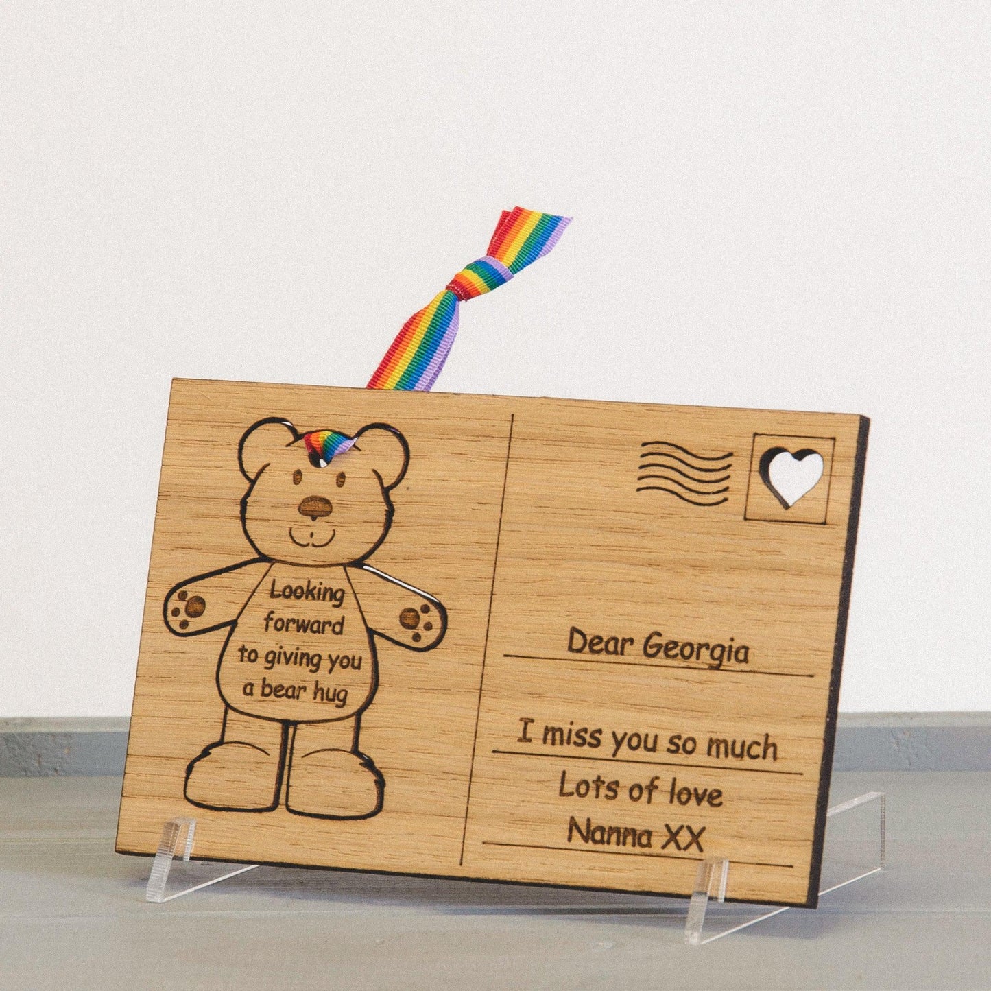 Teddy bear wooden postcard - Stag Design