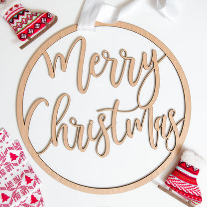 Merry Christmas wooden hoop sign - Stag Design