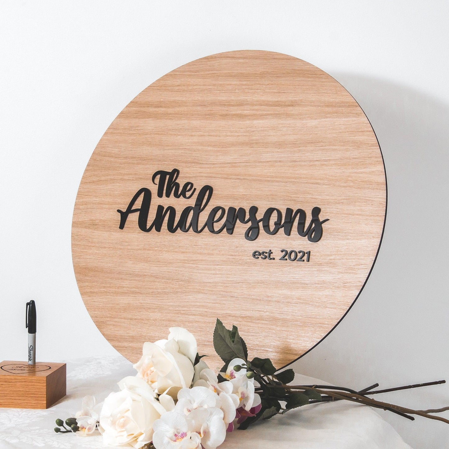 Alternative circle wooden guest book sign - Stag Design