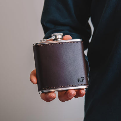 Personalised leather hip flask - Stag Design