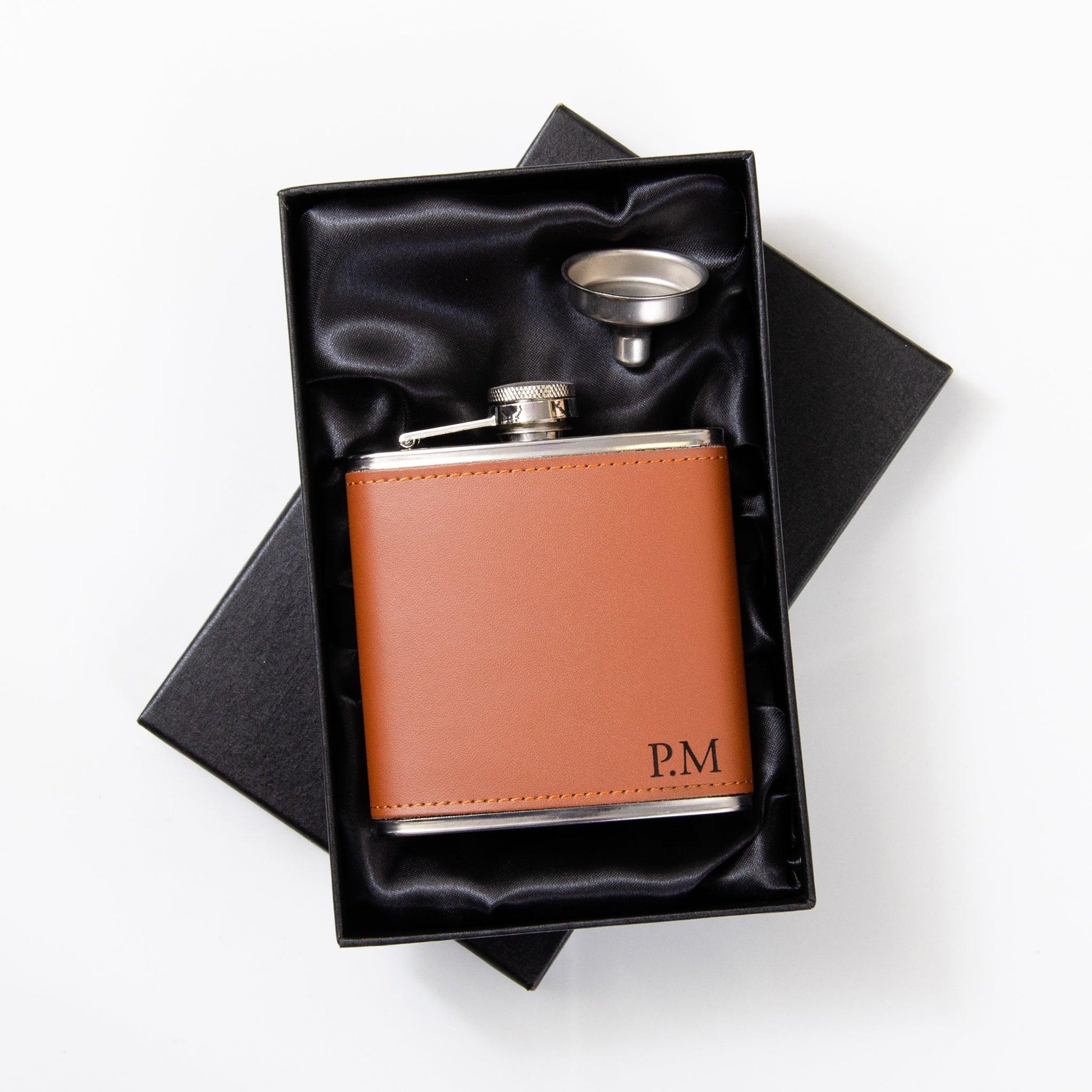 Personalised leather hip flask - Stag Design