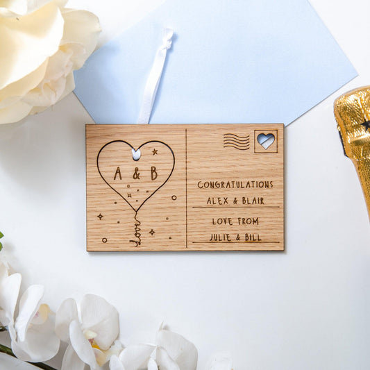 Engagement keepsake heart wooden postcard - Stag Design