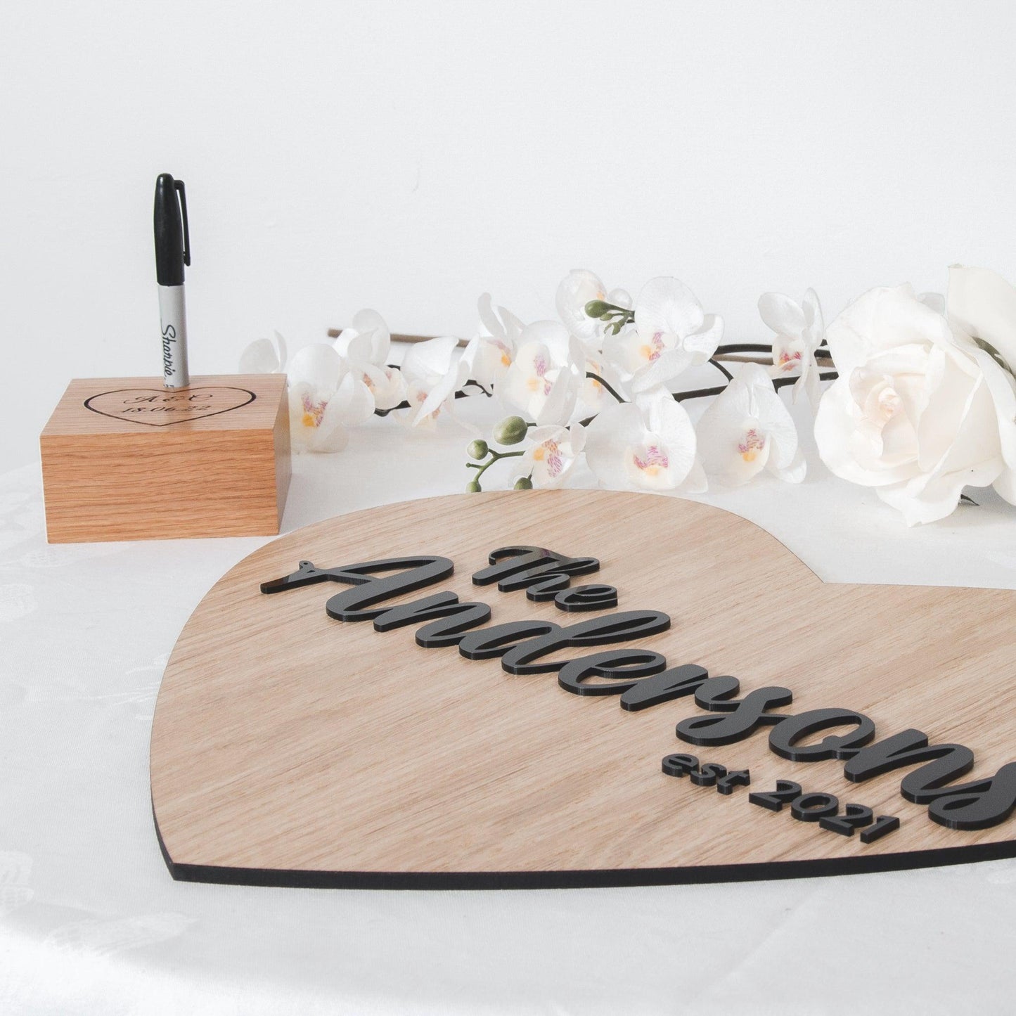 Alternative wooden guest book heart sign - Stag Design