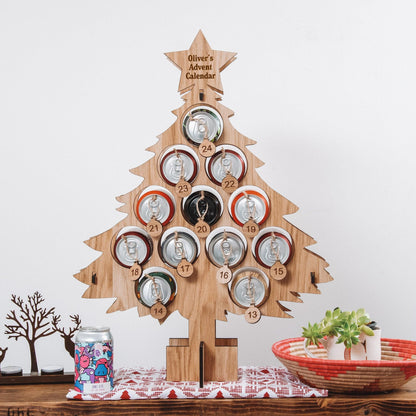 Personalised oak Advent calendar for cans - Stag Design