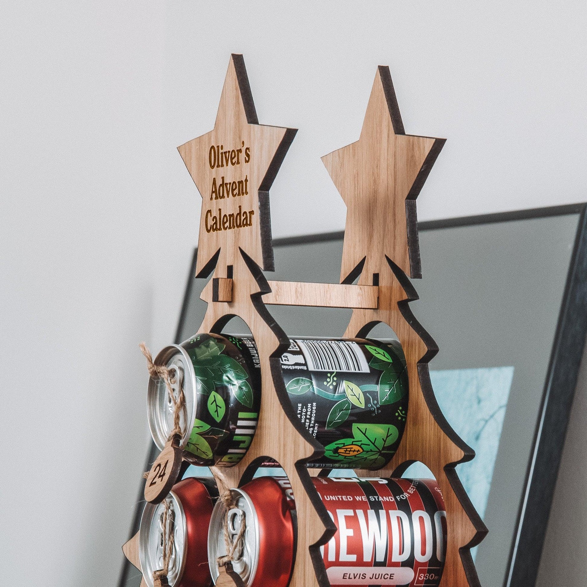 Personalised oak Advent calendar for cans - Stag Design