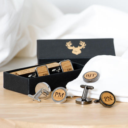 Whisky wood, wine barrel, walnut or leather cufflinks - Stag Design