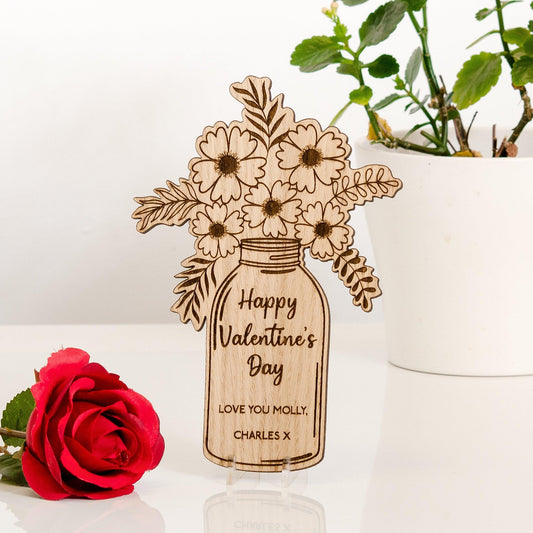 Flowers Valentine's Day wooden card - Stag Design