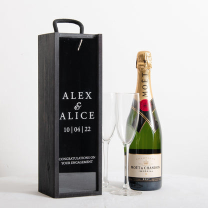 NEW! Personalised engagement bottle box - Stag DesignPersonalised Wedding Bottle Box Personalised Engagement Wedding Gift Present Personalised Engaged Champagne Wooden Bottle Box Couple Gifts