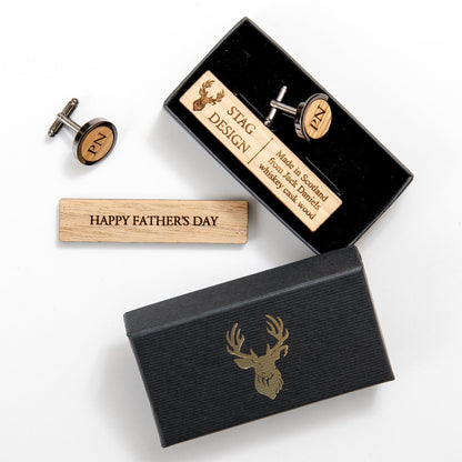 Whisky wood, wine barrel, walnut or leather cufflinks - Stag Design