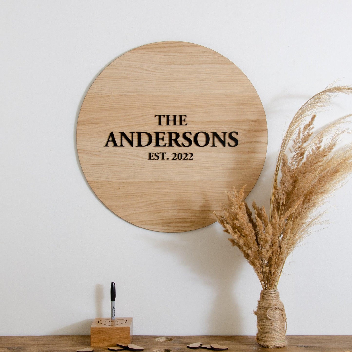 Alternative circle wooden guest book sign - Stag Design