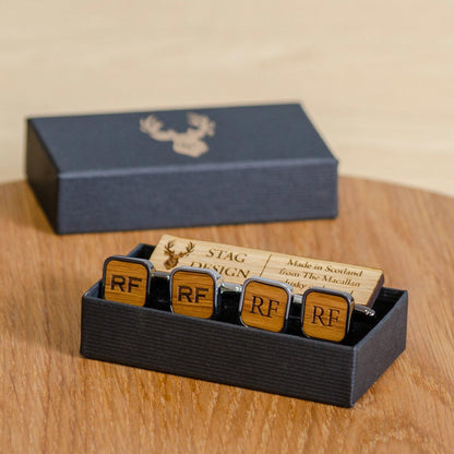 Square whisky wood, wine barrel, walnut or leather cufflinks - Stag Design