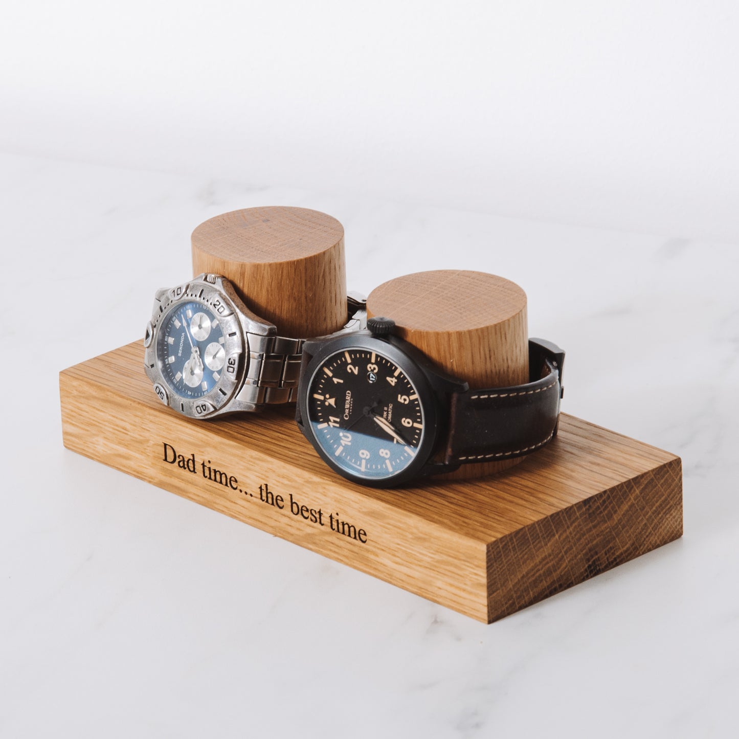 Personalised oak watch stand