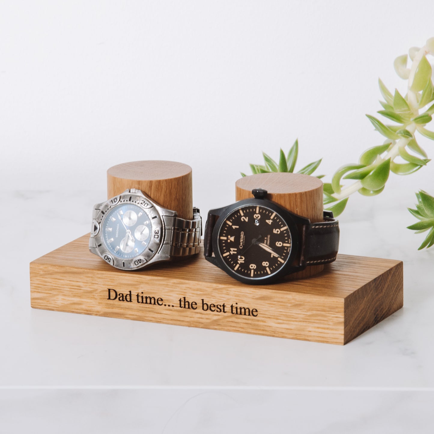 Personalised oak watch stand