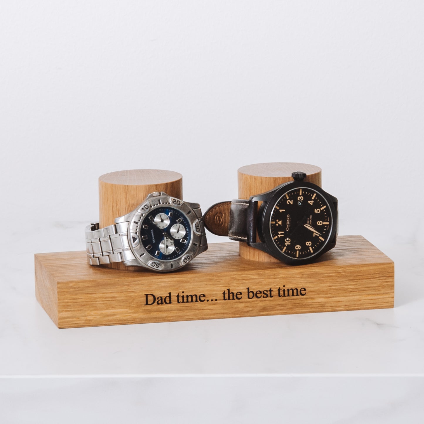 Personalised oak watch stand