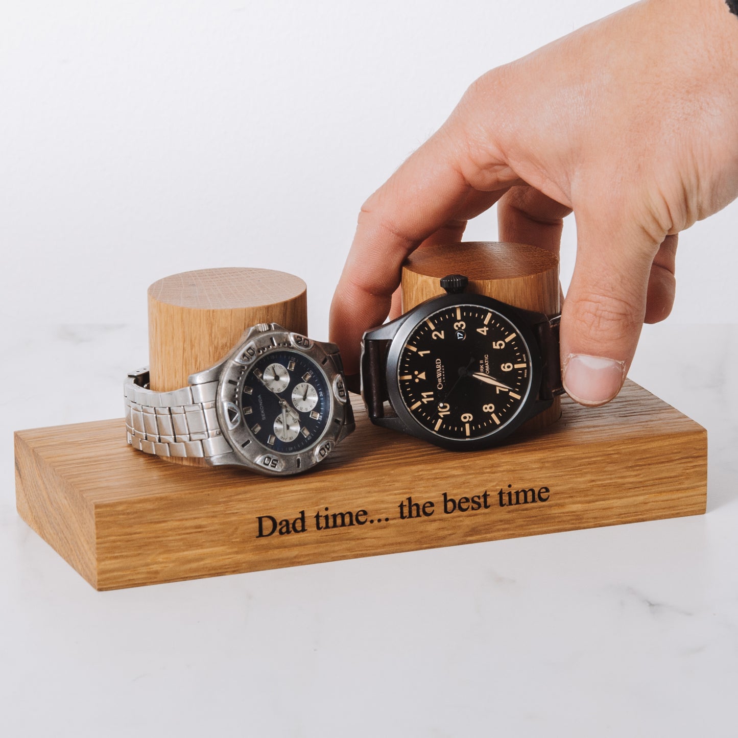 Personalised oak watch stand