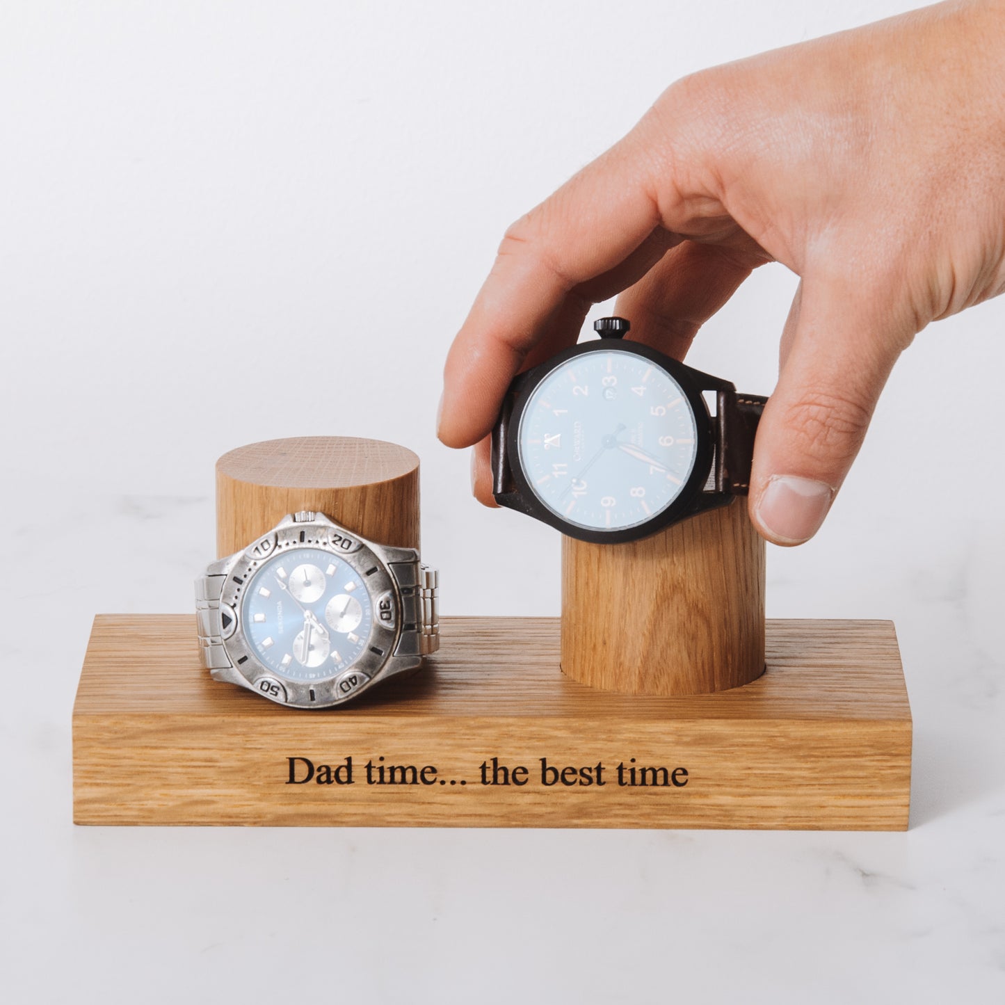 Personalised oak watch stand