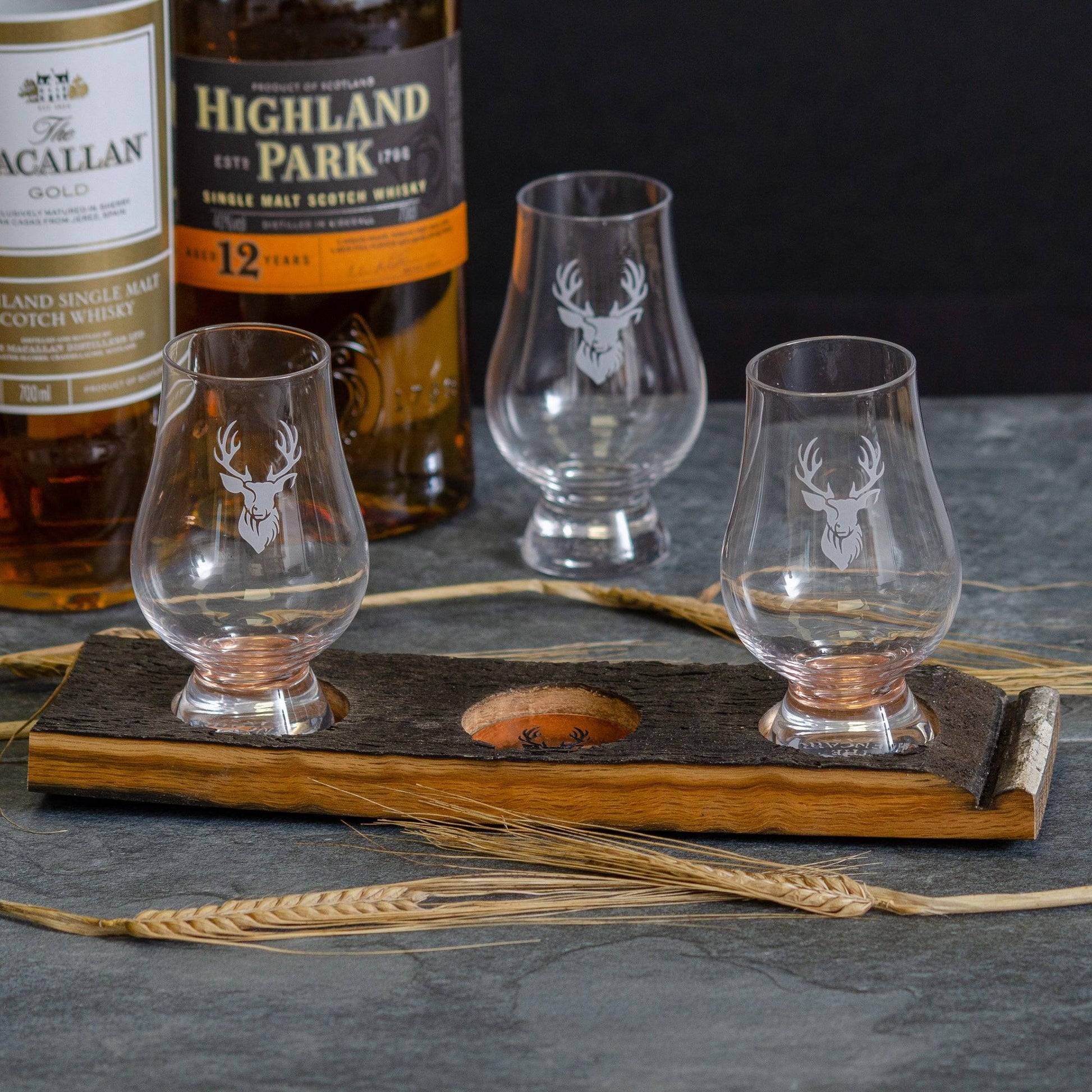 Triple or quadruple whisky wood flight for glasses - Stag Design