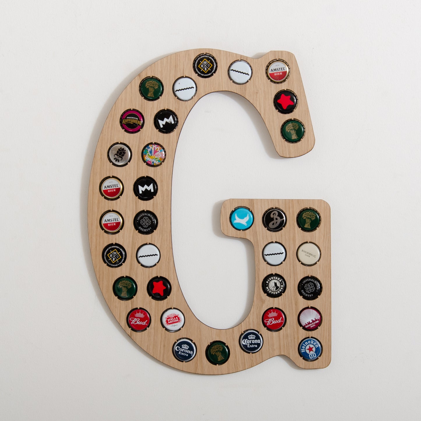 Initial beer cap wall hanging