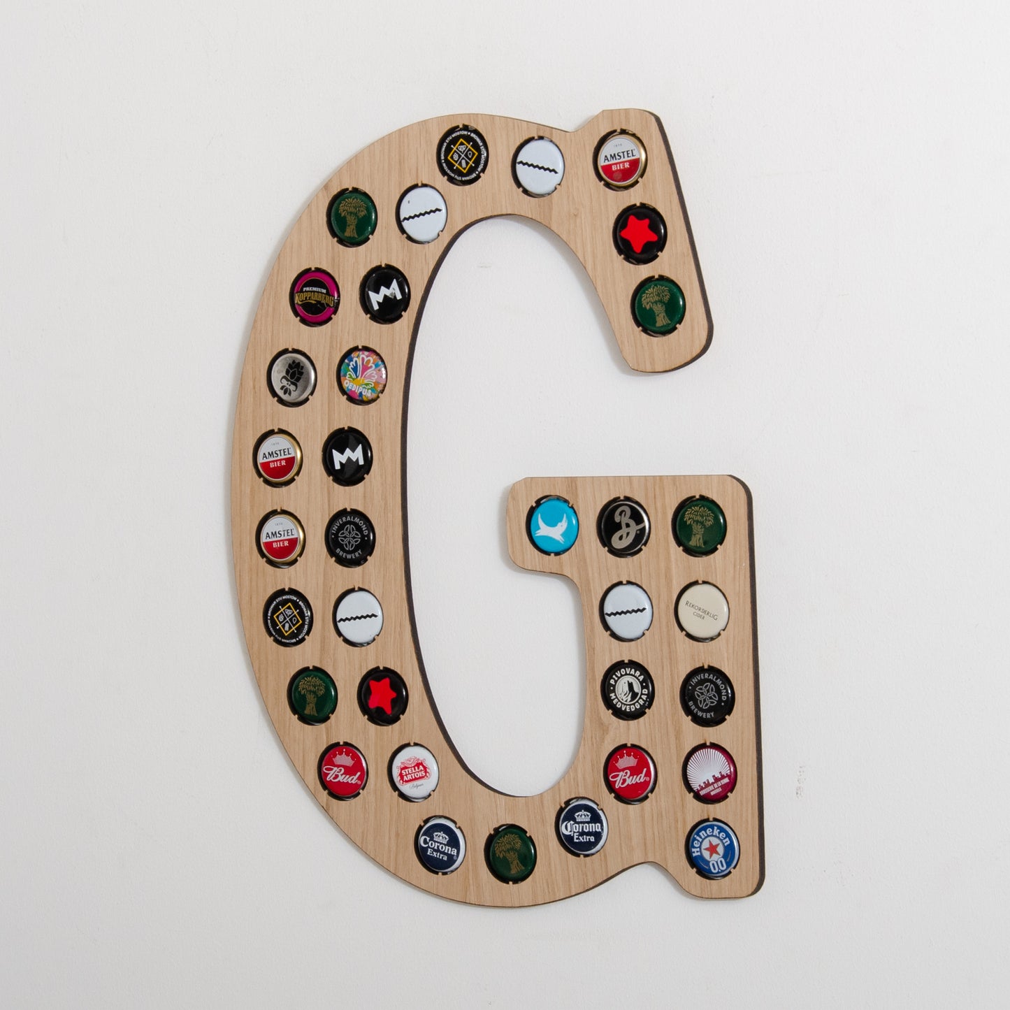 Initial beer cap wall hanging