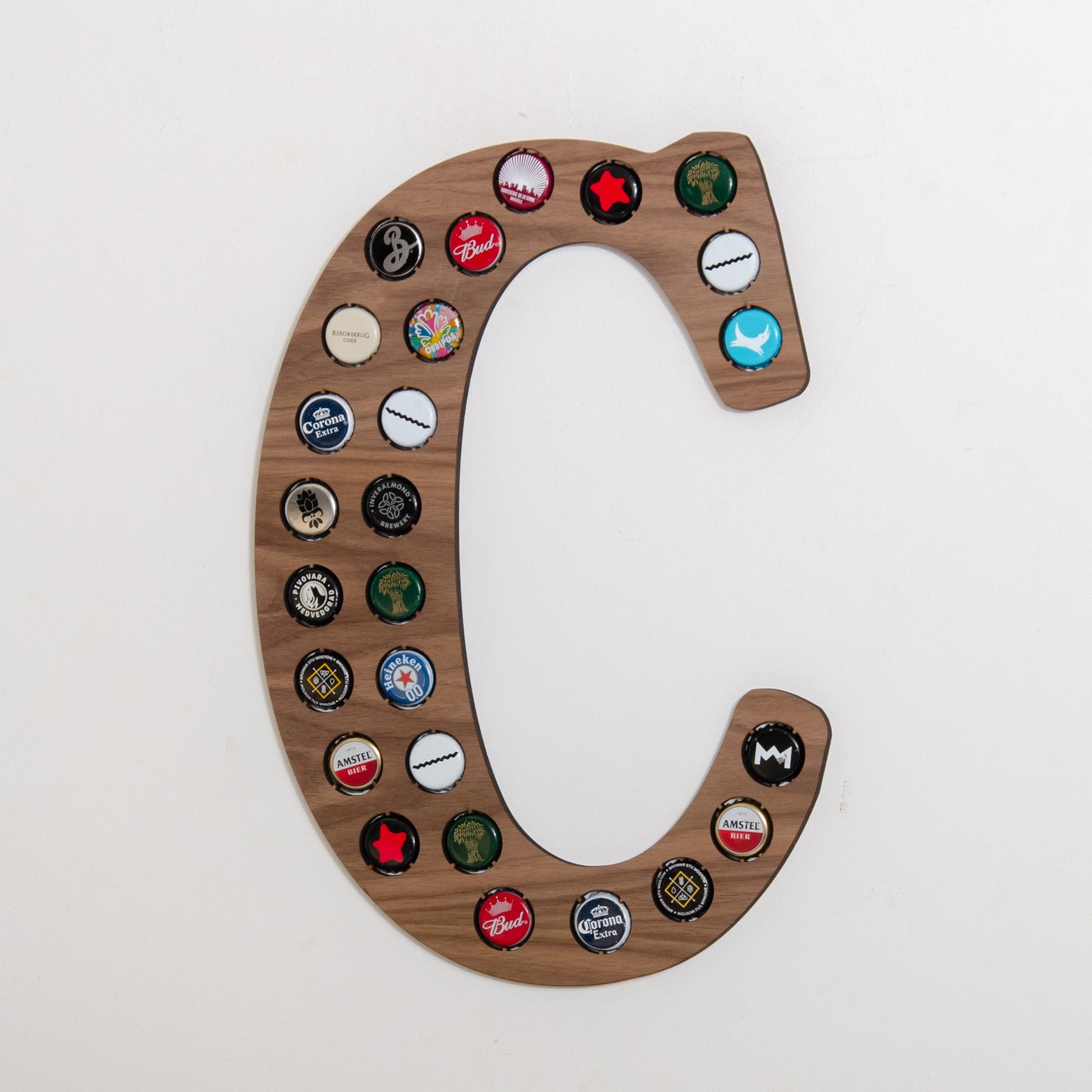 Initial beer cap wall hanging