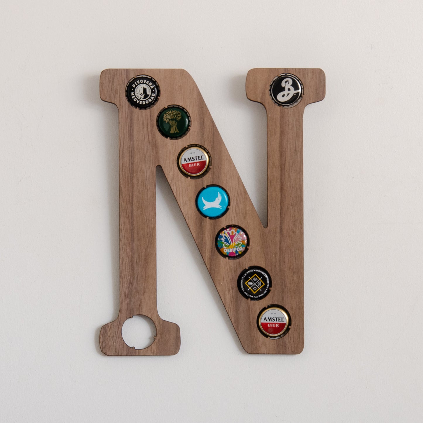 Initial beer cap wall hanging