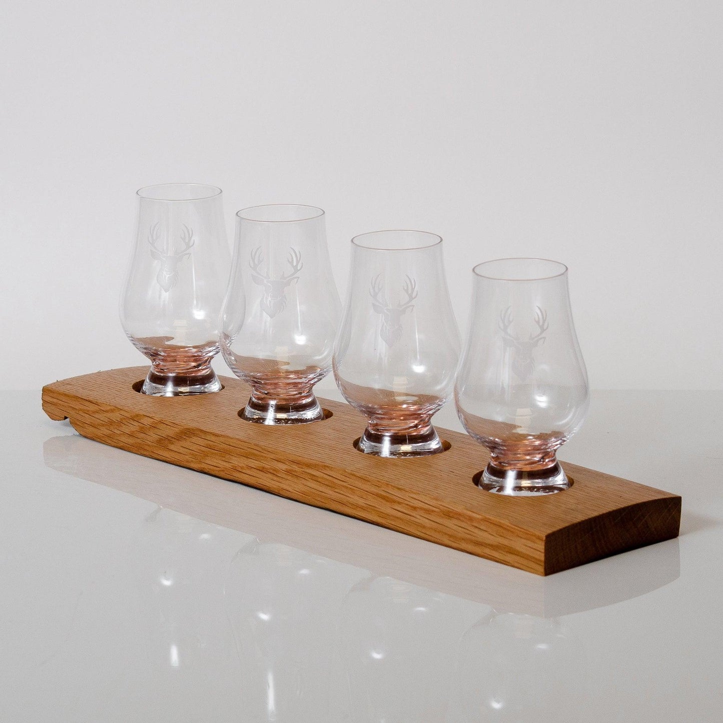 Triple or quadruple whisky wood flight for glasses - Stag Design