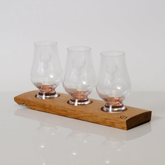 Triple or quadruple whisky wood flight for glasses - Stag Design