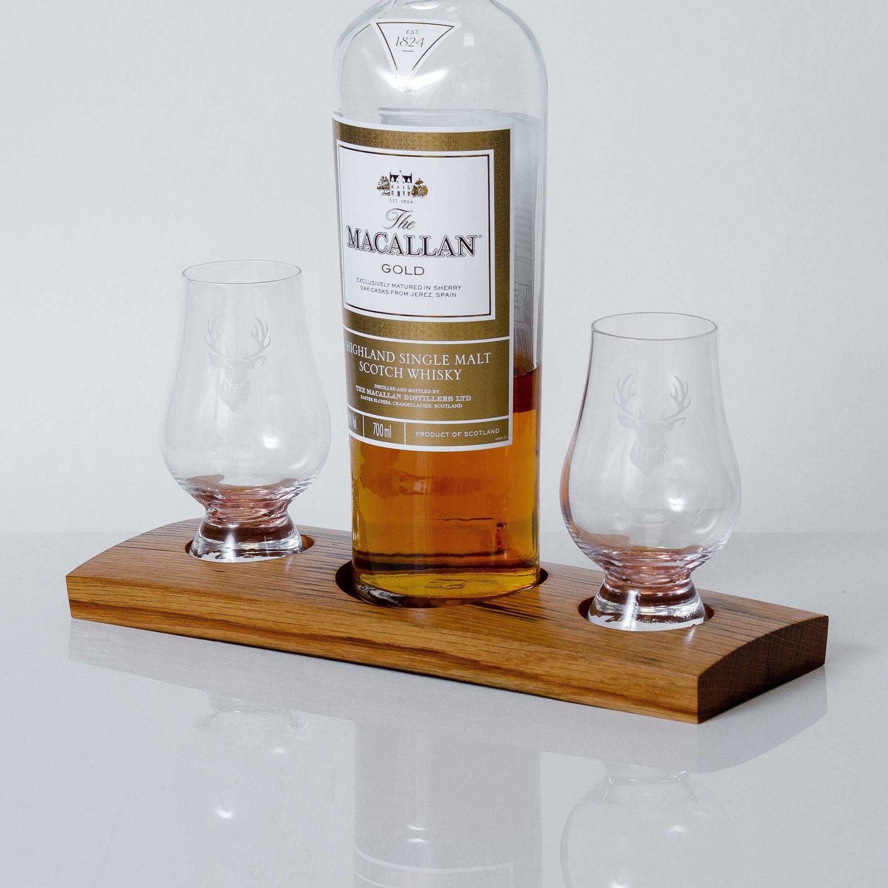 Triple or quadruple whisky wood flight for glasses - Stag Design