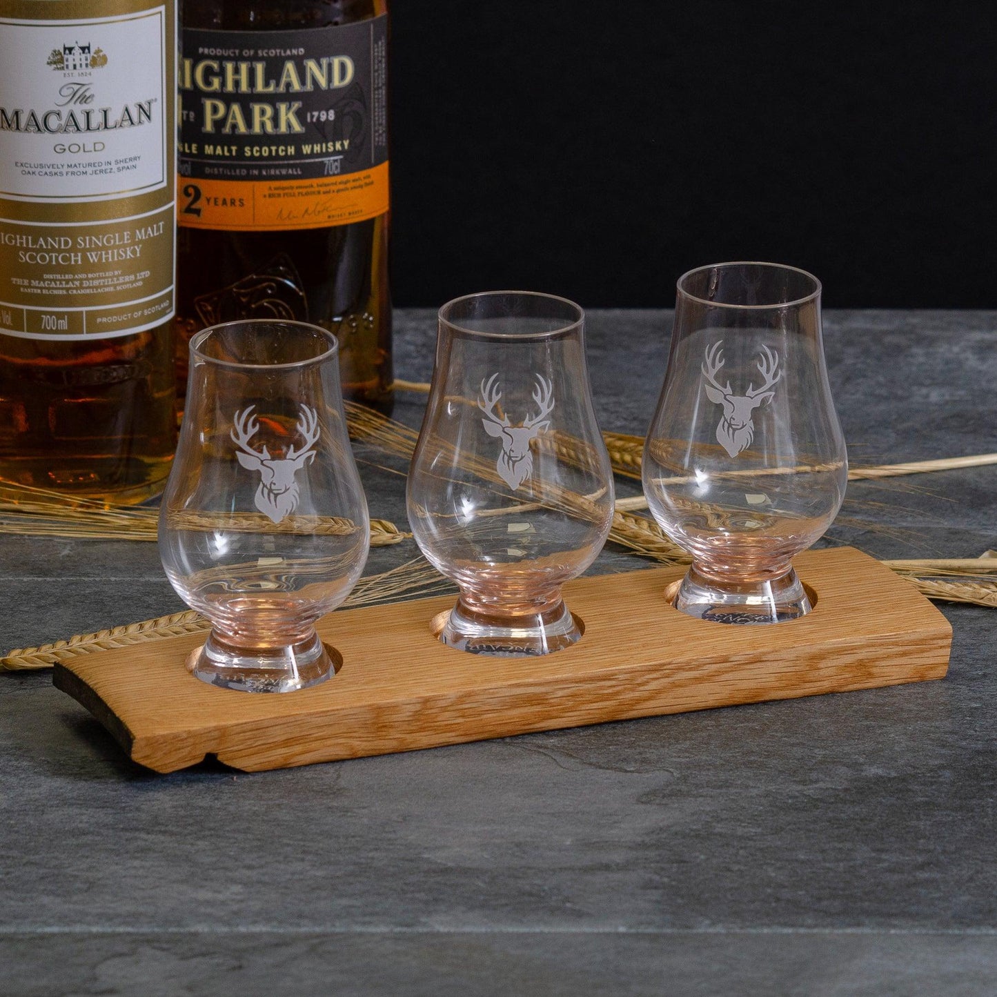 Triple or quadruple whisky wood flight for glasses - Stag Design