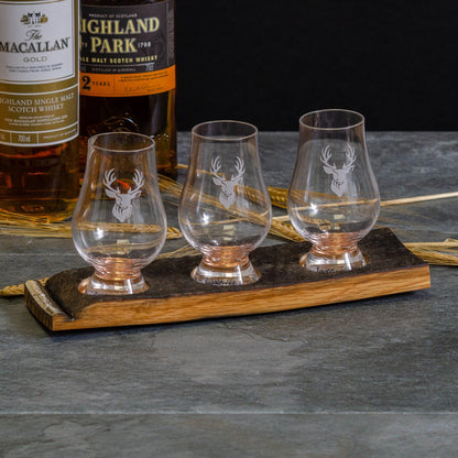 Triple or quadruple whisky wood flight for glasses - Stag Design