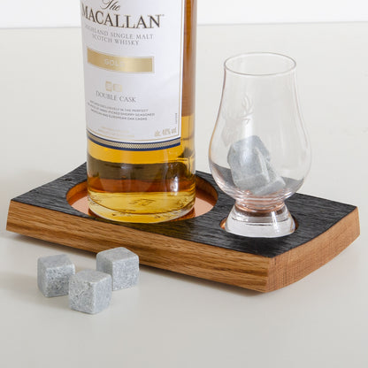 Double whisky wood flight for glass and bottle