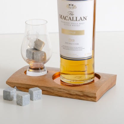 Double whisky wood flight for glass and bottle