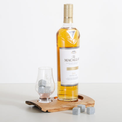 Double whisky wood flight for glass and bottle