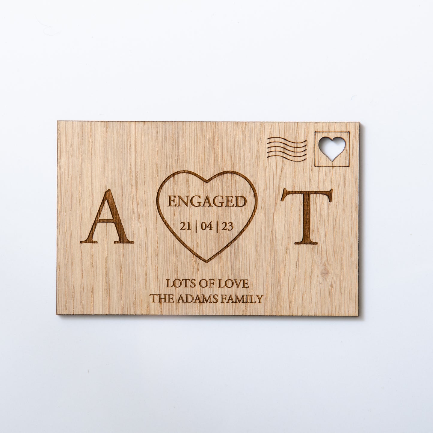 Wooden initials engagement card