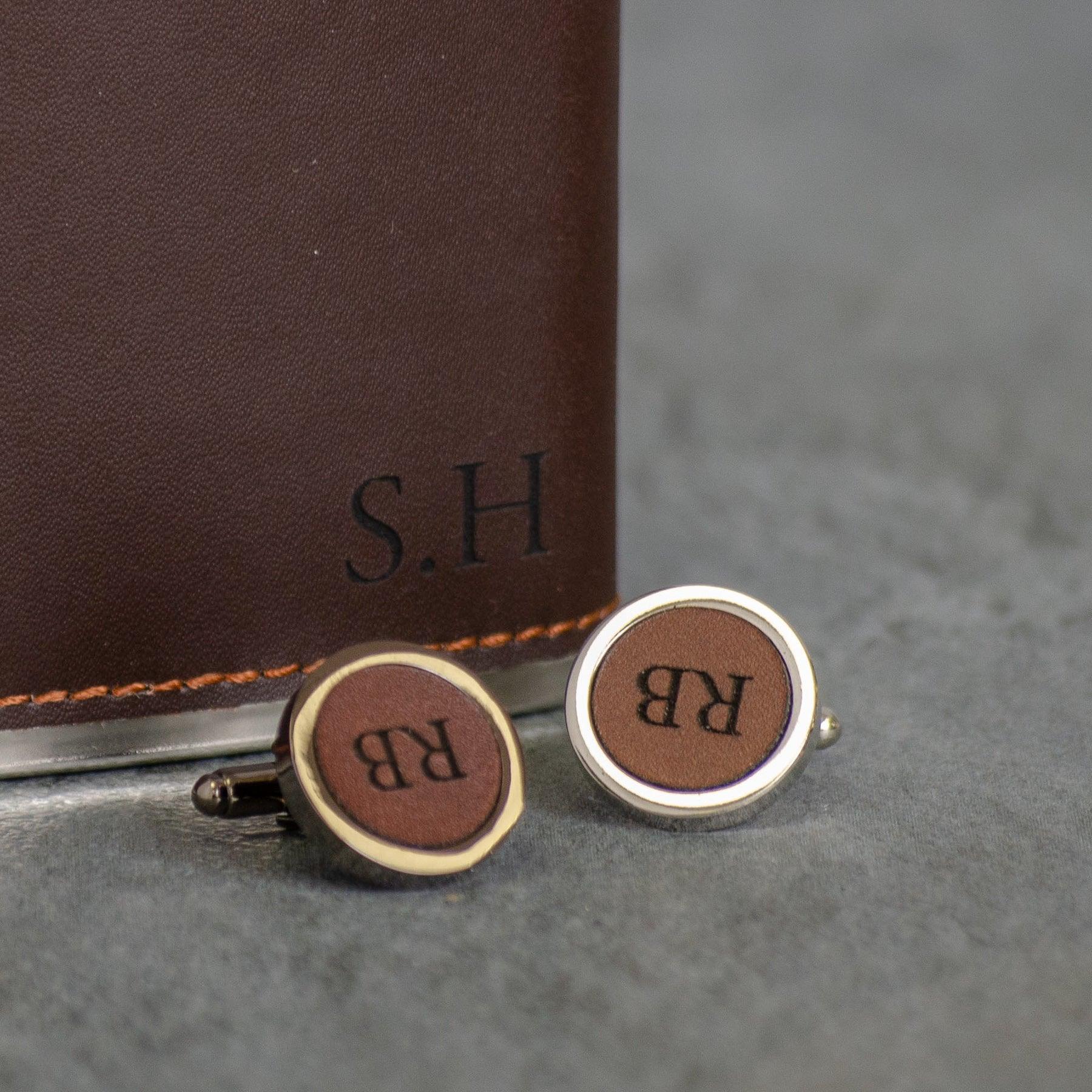 Leather cufflinks - Stag Design