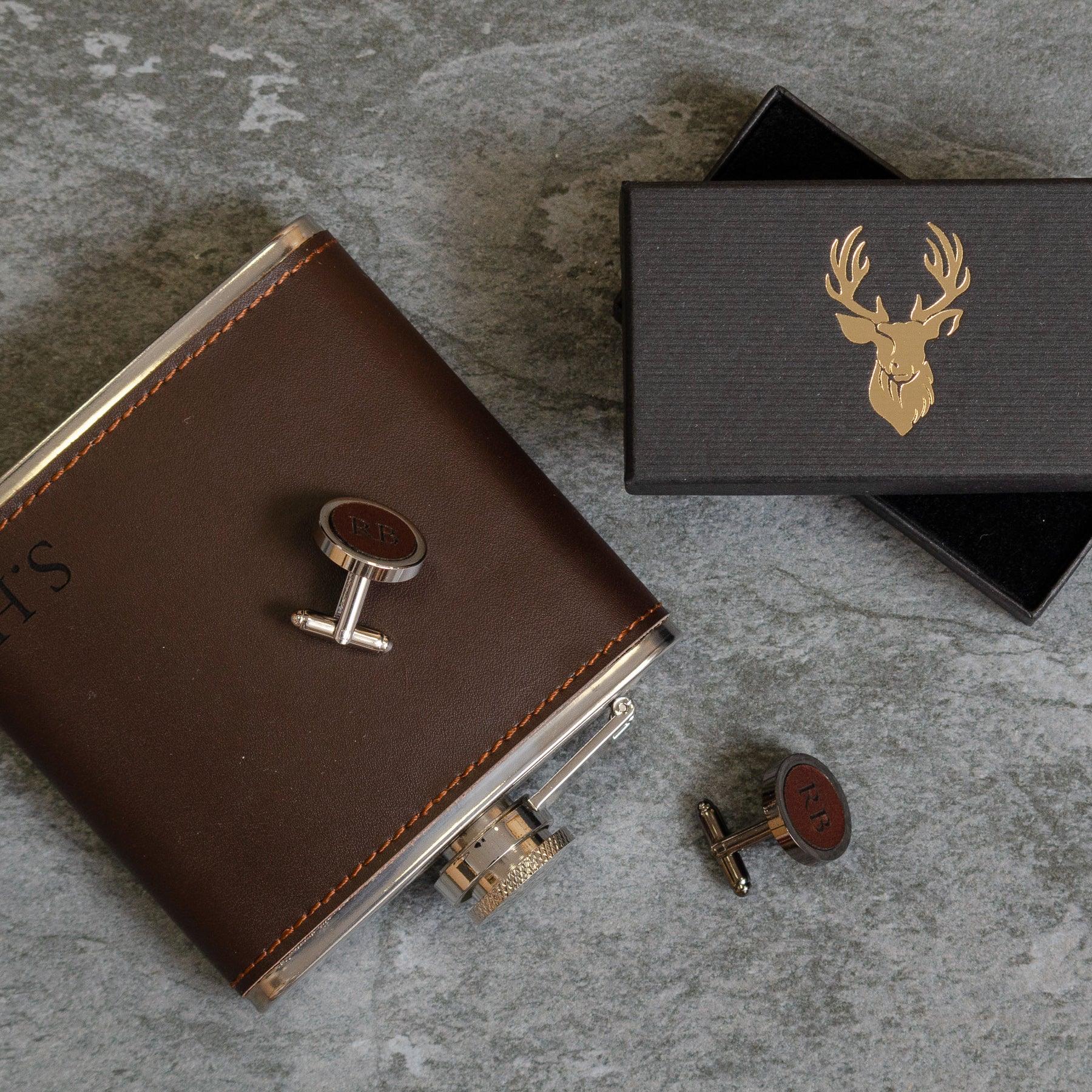 Leather cufflinks - Stag Design