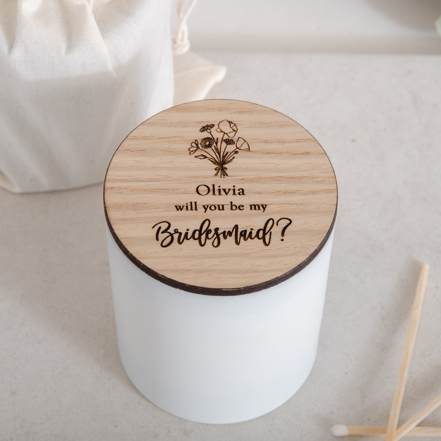 Personalised bridesmaid candle