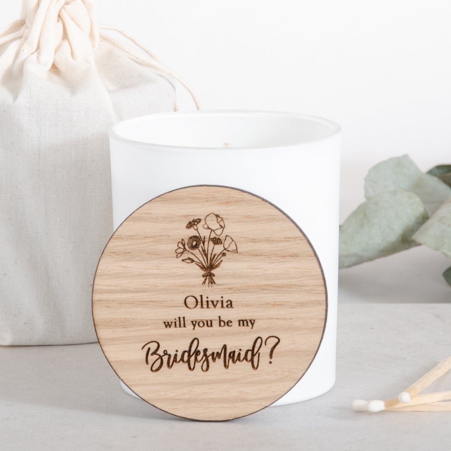 Personalised bridesmaid candle