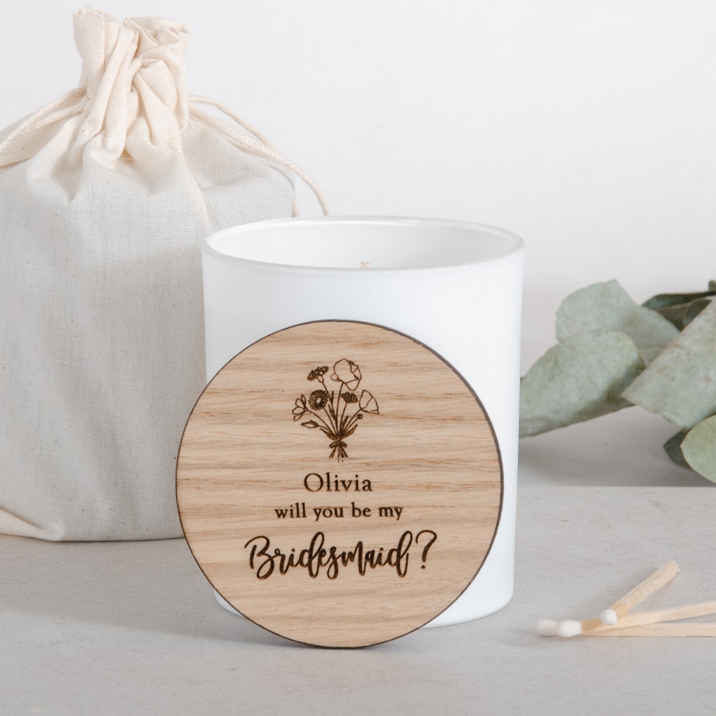 Personalised bridesmaid candle