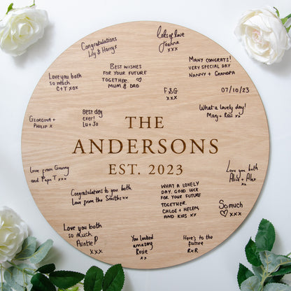 Wooden circle guest book sign